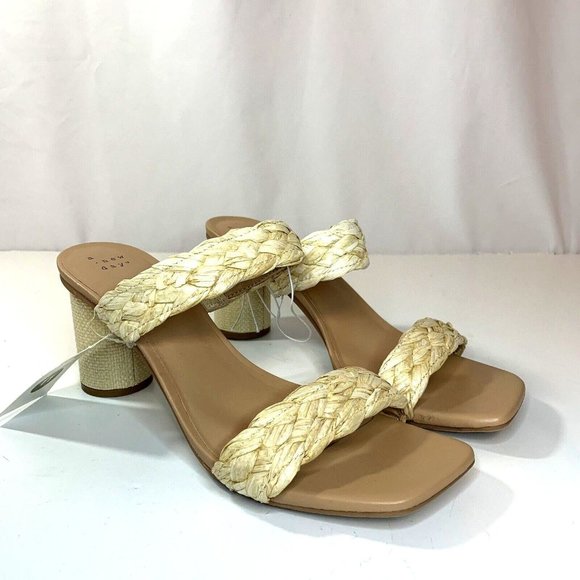 A New Day Womens Basil Heels Sandals Tan Brown Braided Straps - Picture 2 of 10